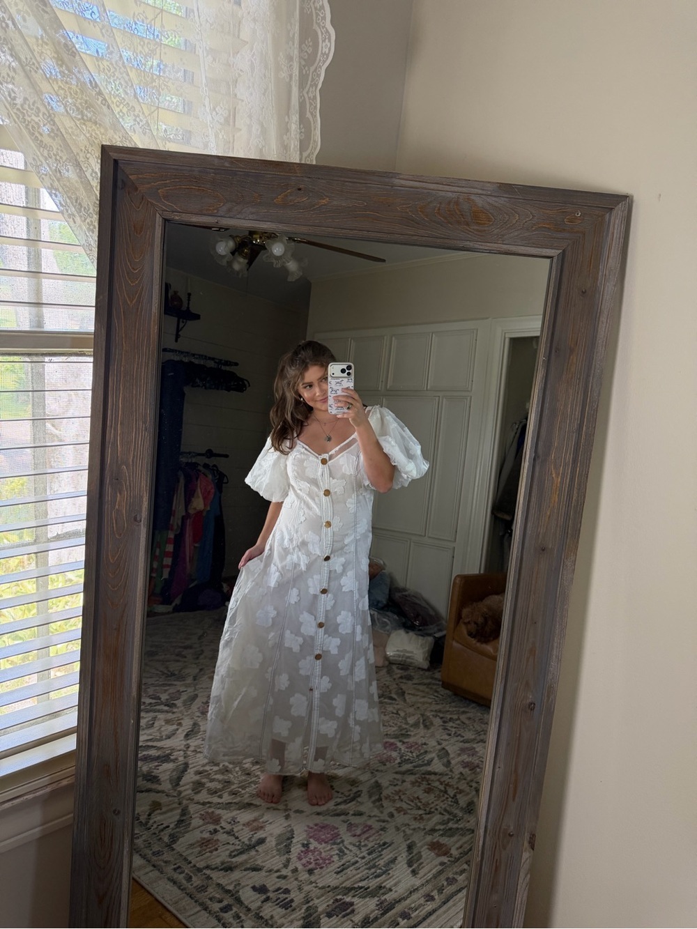 Anthropologie Let Me Be Puff-Sleeve Sheer Midi Dress